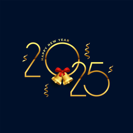 happy new year 2025 event background with bell and confetti vectorのイラスト素材
