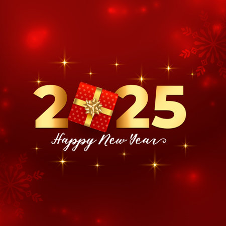 happy new year 2025 red background with giftbox design vectorのイラスト素材