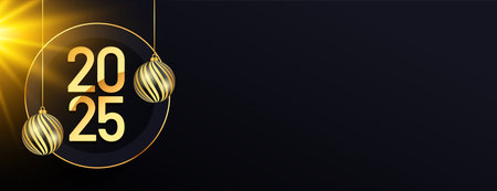 2025 new year wishes bauble banner with text space vector