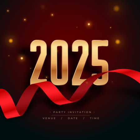 happy new year 2025 background with red ribbon vectorのイラスト素材