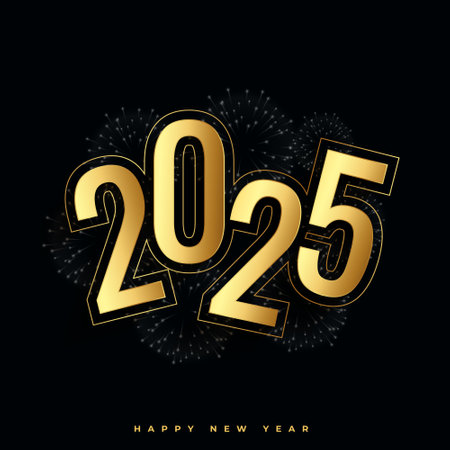 golden 2025 new year festive background with firework vectorのイラスト素材