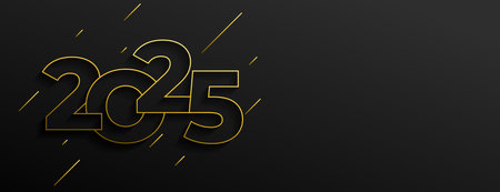 lineart golden 2025 new year dark wallpaper with text space vectorのイラスト素材