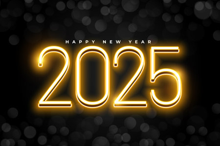 glowing 2025 new year dark background design vectorのイラスト素材