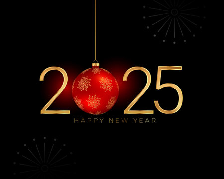 2025 new year dark background with hanging xmas bauble vectorのイラスト素材
