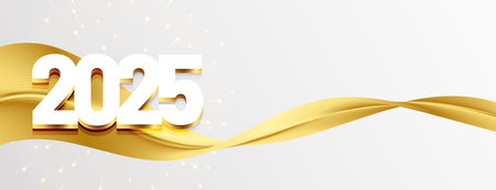 3d 2025 new year wallpaper with golden ribbon vector