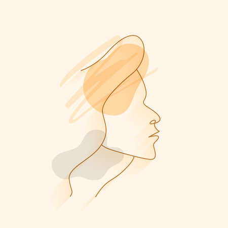doodle style one linear woman face drawing design vectorのイラスト素材