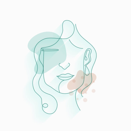 abstract one linear woman face portrait in hand drawn style vectorのイラスト素材