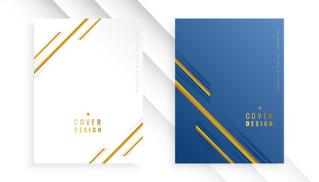 elegant white and blue business cover template with golden lines vectorのイラスト素材