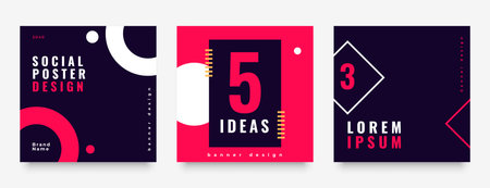 collection of trendy social media post banner for digital tips vectorのイラスト素材