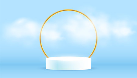 modern 3d podium platform background with golden frame and smoke effect vectorのイラスト素材