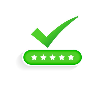 green quality checkmark sign with five star design vectorのイラスト素材