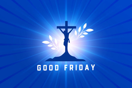 good friday crucifixion blue background with leaves design vectorのイラスト素材