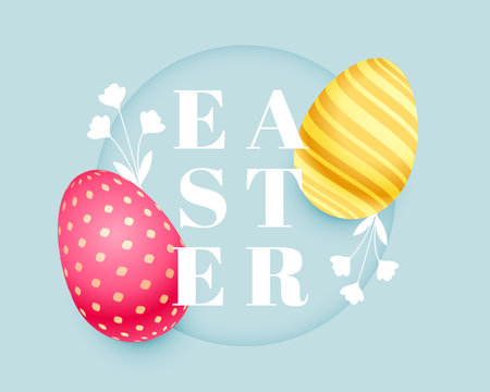 stylish easter day greeting card with 3d eggs design vectorのイラスト素材