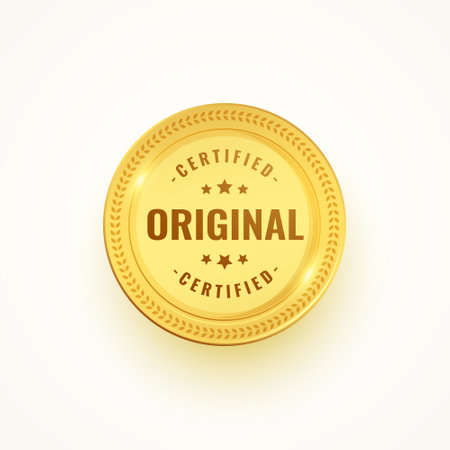 golden certified and original badge sign design vectorのイラスト素材