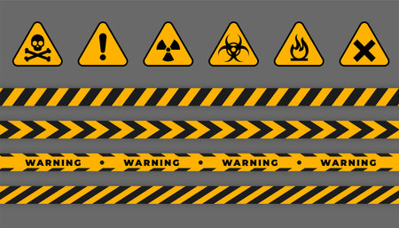set of caution alert sign background for protection and safety vectorのイラスト素材