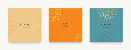set of social card banner in mandala indian style with text spaceのイラスト素材