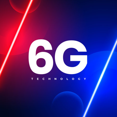 superfast 6g wireless network background with neon lines vectorのイラスト素材