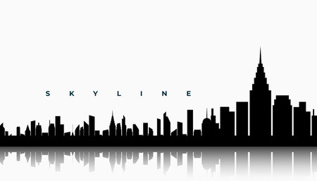 modern city skyline building silhouette with reflection effect vectorのイラスト素材