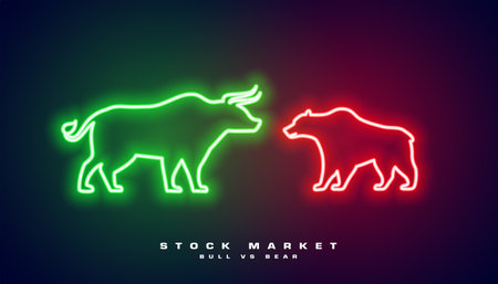 glowing neon bullish vs bearish stock trading background vectorのイラスト素材