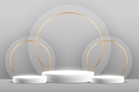 realistic white pedestal for product promotion with golden ring vectorのイラスト素材