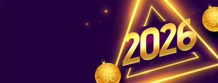 2026 lettering new year banner with neon frame vector