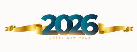 paper style 2026 new year banner with golden ribbon vectorのイラスト素材