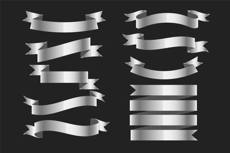 pack of silver ribbon band element banner design vectorのイラスト素材