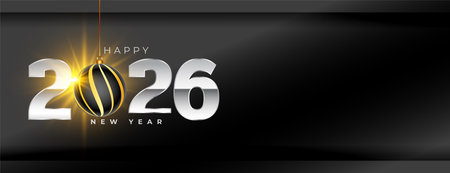 2026 new year festive banner with hanging bauble vectorのイラスト素材