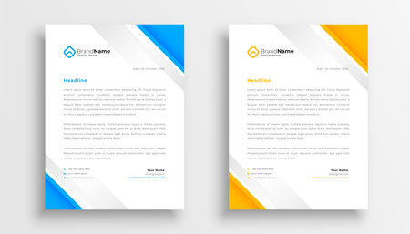 pack of two business letterhead template in blue and yellow color vectorのイラスト素材