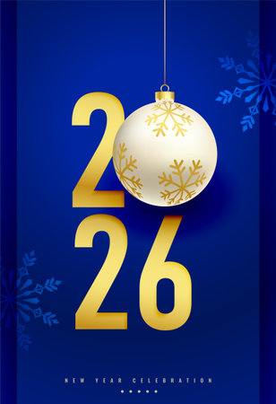 realistic 2026 new year poster with hanging ball vectorのイラスト素材