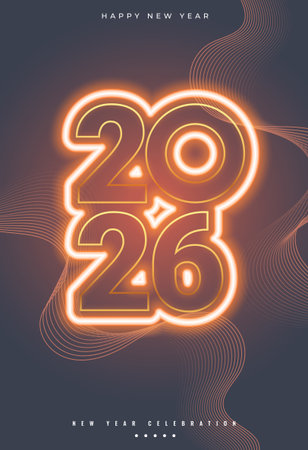 glowing neon 2026 new year greeting poster vectorのイラスト素材