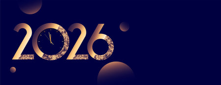 shiny 2026 new year clock banner with text space vectorのイラスト素材