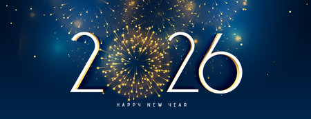 2026 happy new year celebration banner with firework bursting vectorのイラスト素材