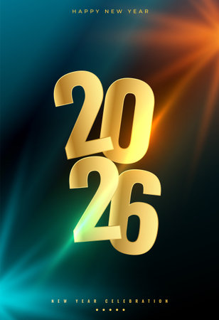 golden 2026 new year greeting poster with light effect vectorのイラスト素材