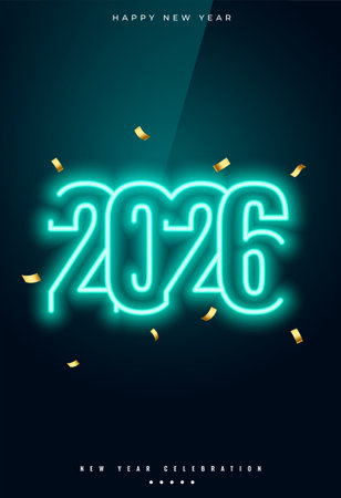 glowing 2026 new year poster with golden confetti vectorのイラスト素材
