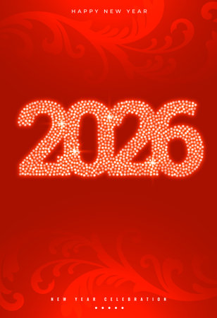 glowing 2026 new year red poster design vectorのイラスト素材