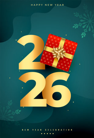 2026 new year greeting card with xmas giftbox design vectorのイラスト素材