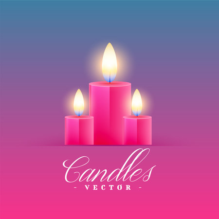 realistic three burning event candle with warm flame background vectorのイラスト素材