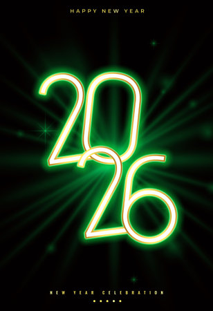 glowing neon 2026 new year greeting poster vectorのイラスト素材