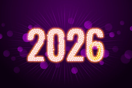 glowing sparkling 2026 text new year purple background vectorのイラスト素材
