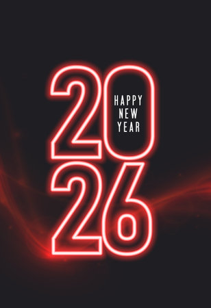 line art 2026 red neon lettering for new year festive vectorのイラスト素材