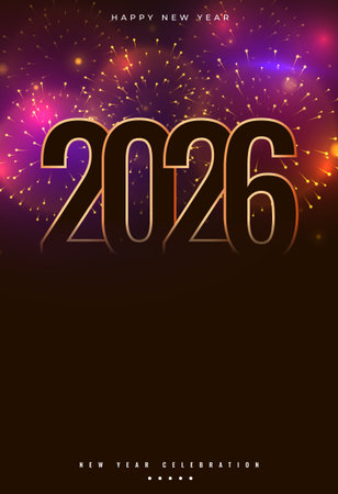 line style 2026 new year party poster with firework bursting vectorのイラスト素材