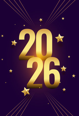 shiny 2026 lettering new year poster with stars decor vectorのイラスト素材