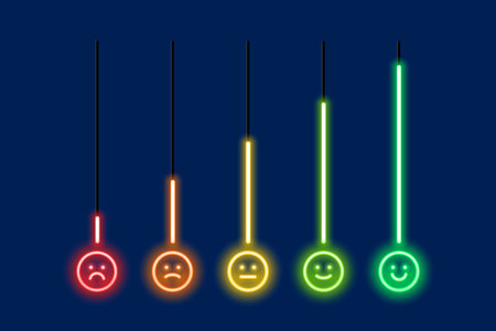 neon mood meter rating scale slider with emoji face vector