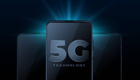 5g wireless internet technology with realistic smartphone mobileのイラスト素材