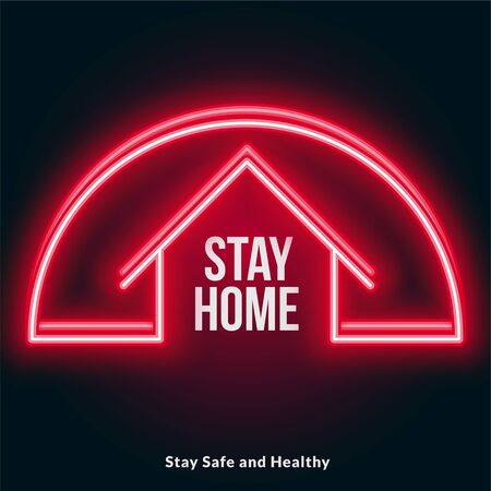 stay home red neon style poster designのイラスト素材