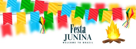 colorful festa junina celebration banner with bonfire design