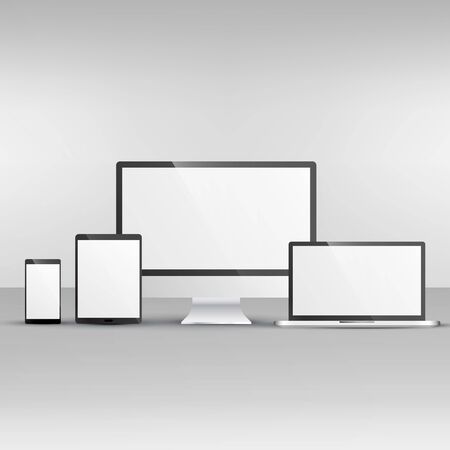 device mockup including computer, laptop, smartphone and tabletのイラスト素材