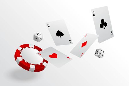 playing cards chips and dice flying casino background
