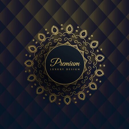 gold mandala decoration on black background in premium ethnic styleのイラスト素材